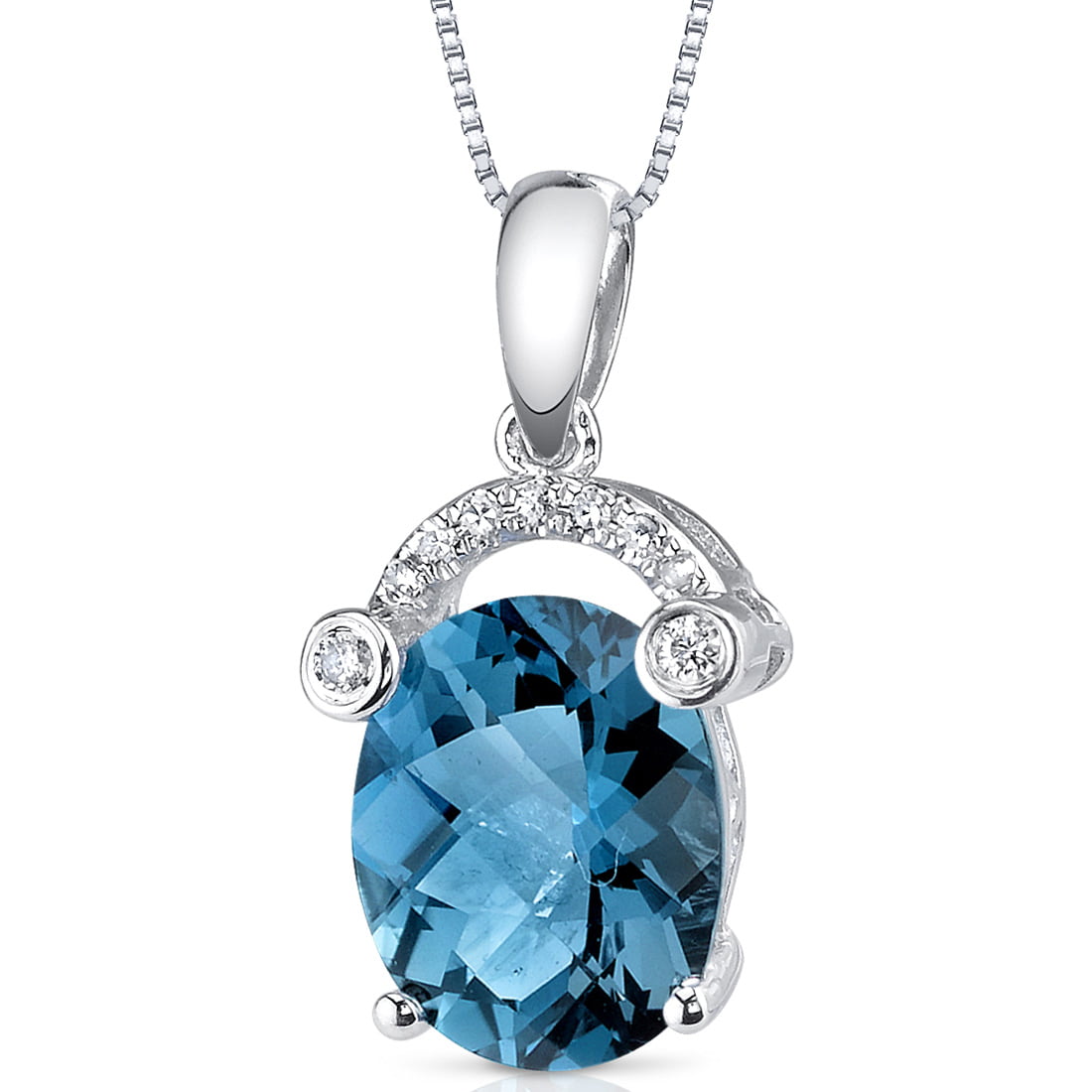 Beautiful White and yellow gold 14K Sterling Silver Rhodium w/14k Accent Blue Topaz & CZ Oval Pendant