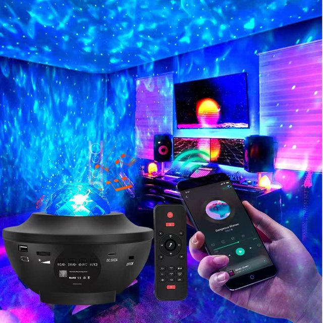 ZHAOCHENG Luz de proyección de cielo estrellado negro Luz de música Bluetooth Luz de marca de agua láser de radio de estrella completa Proyector de ambiente de flash Luz de cielo estrellado
