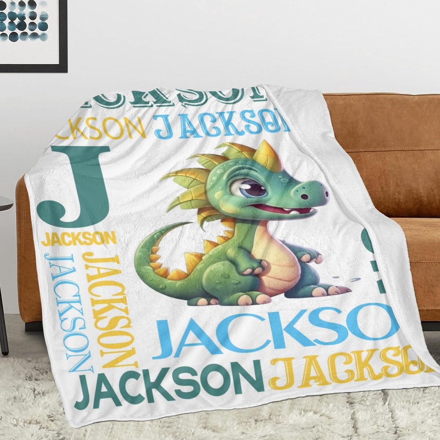 Personalized Dinosaur Blanket for Kids, Custom Dino Throw Blanket with Name for Boys and Girls, Toddler Bed, Room & Bedroom Decor, Unique Blankets for Children