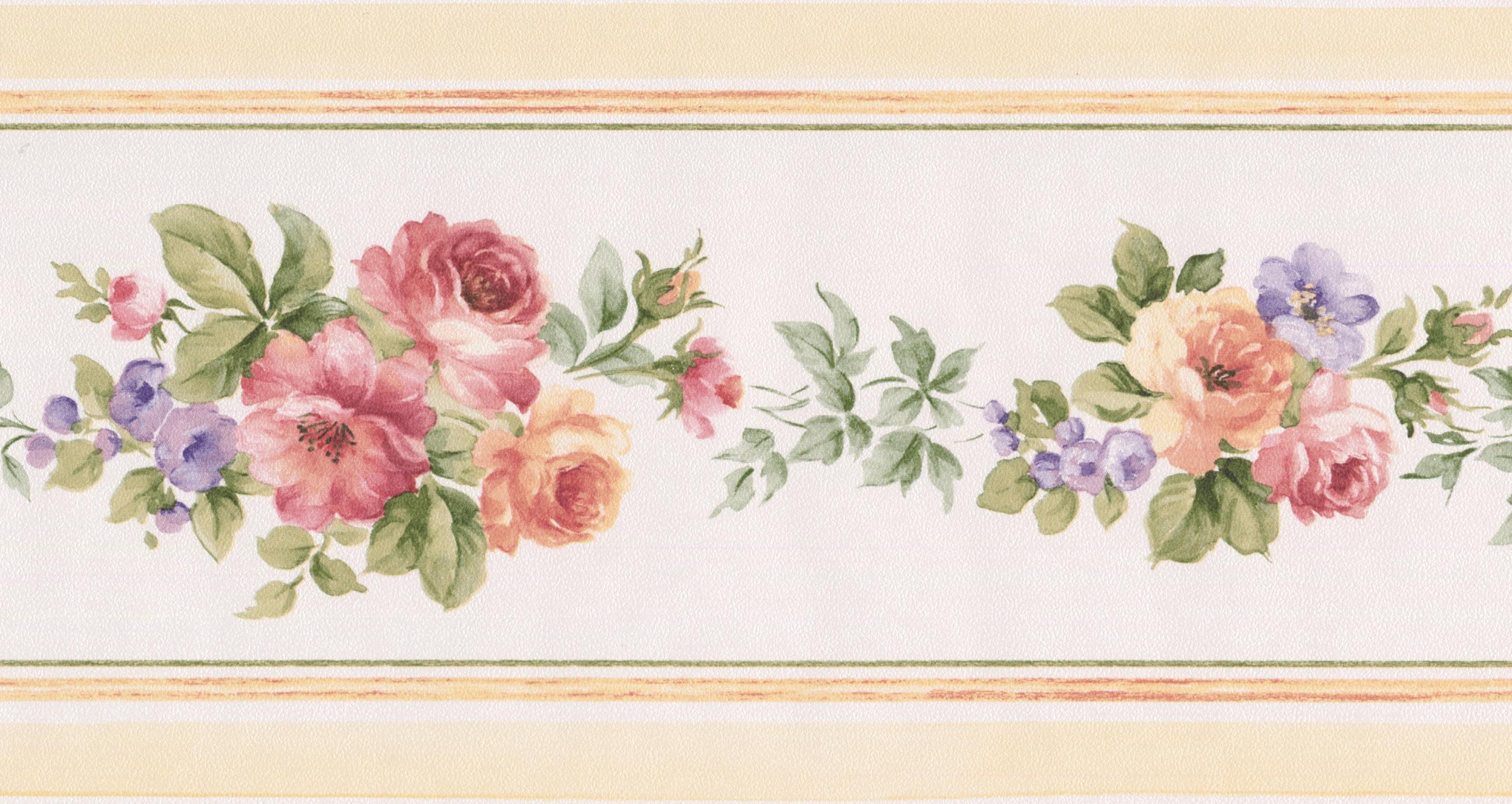 Wallpaper Border Red Peach Pink Lilac Flowers White Floral Wall Border Retro Design Roll 15 Ft X 5 25 In Walmart Com Walmart Com