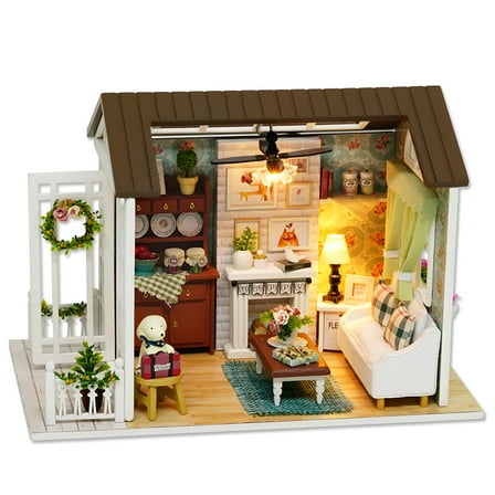 BESTSKY DIY Miniature Dollhouse Kit Realistic 3D Wooden House Room Craft with Furniture Lights