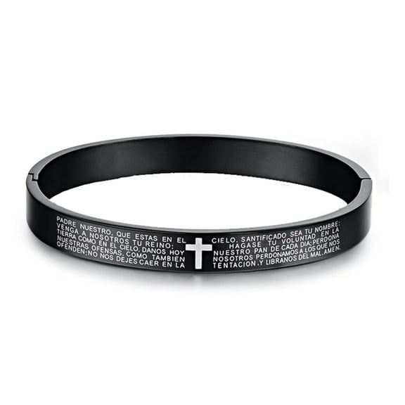 KATGI Fashion Black Ti Titanium Steel New English Bible Text Cross Bracelet (Men)