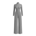 thumbnail image 6 of Bloomae Women's Long Sleeve Turtleneck Jumpsuit - Stretchy Ribbed Wide-Leg Casual One-Piece Back Cutout Rompers Loose Fit Overall Pants with Pockets, 6 of 7