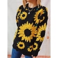 thumbnail image 2 of Women's Fashion Casual Sunflower Jacquard Round Neck Long Sleeve Sweater, 2 of 5
