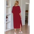 thumbnail image 5 of Ekouaer Women' Nightgown Short Sleeve Sleepshirt Long Loungewear Casual Maxi Lounge Dress House Dresses with Pockets, 5 of 6
