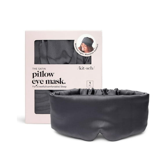 Kitsch Satin Pillow Sleep Eye Mask, Padded, Migraine Relief, Charcoal