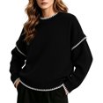thumbnail image 3 of Tqcoqu Sweaters for Women Crewneck Long Sleeve Contrast Cable Knit Tops, Solid Loose Fit Casual Pullover Sweaters, Oversized Stitching Fall Clothes Outfits, 3 of 6