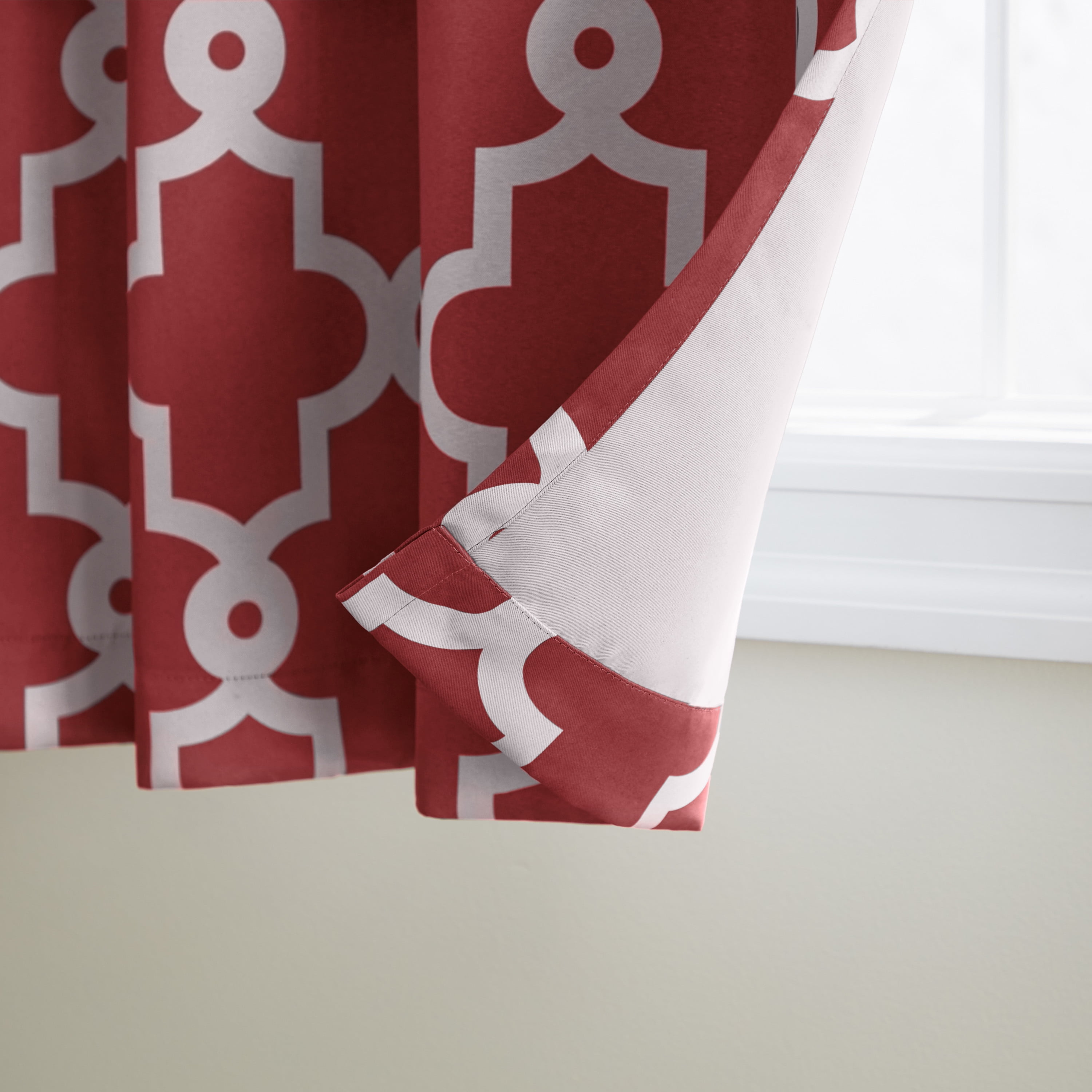 TOWN & COUNTRY EVERYDAY Ironwork Geo Trellis Sateen Indoor Curtains, Room Darkening Blackout, Grommet Top, Energy Efficient, 2-Pack Set, 52"x108", Burgundy