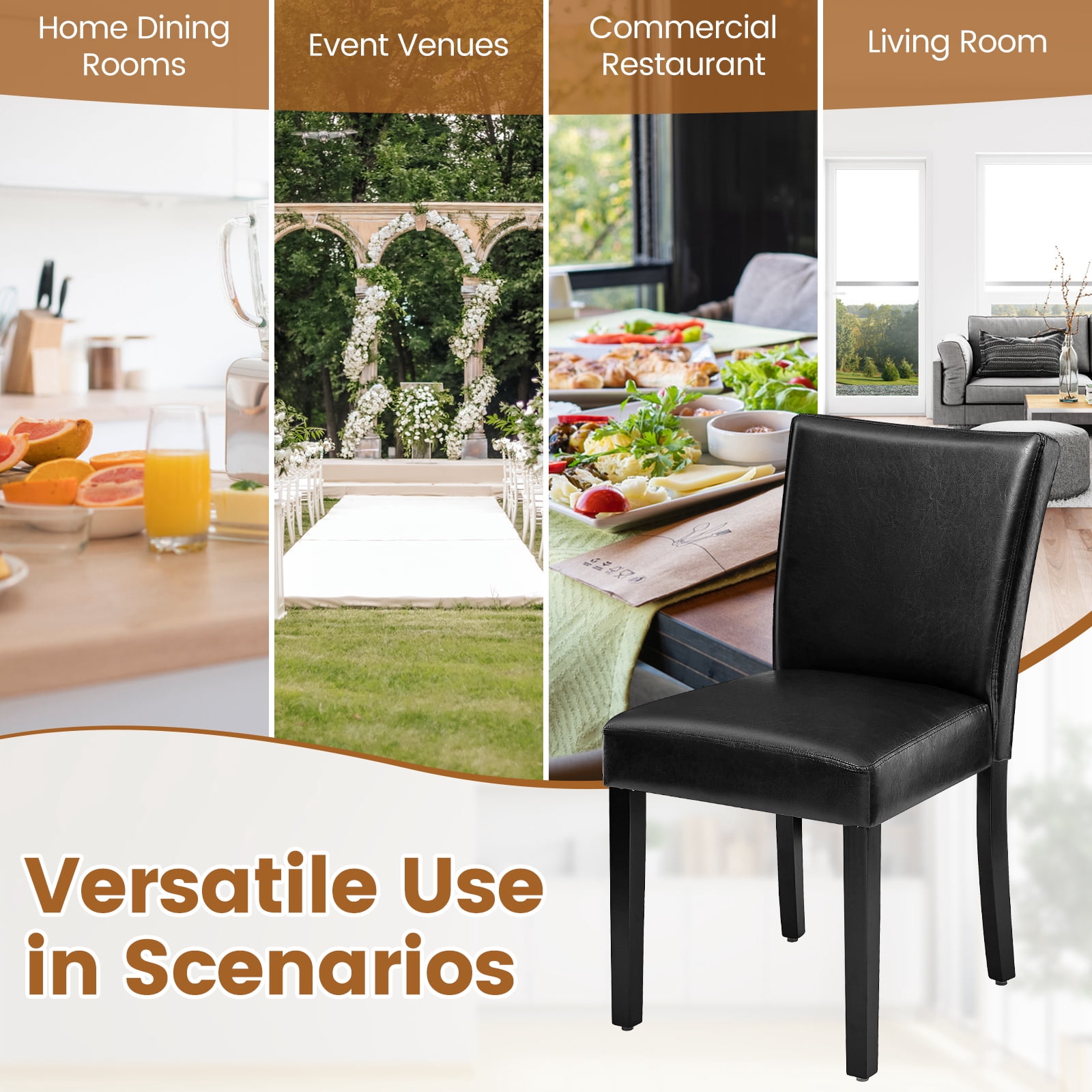 Firmoz Set of 4 Faux Leather Dining Chairs, Upholstered Modern Kitchen Chairs with Wood Legs, Black