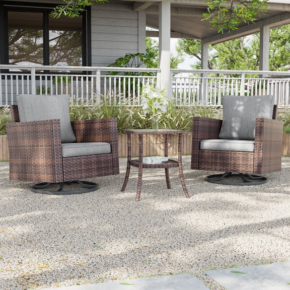 ACEGOSES 3-Piece Patio Sofa Set Rattan Swivel Rocking Chair Set Side Table Suiting Backyard, Poolside and Patio,Light Gray
