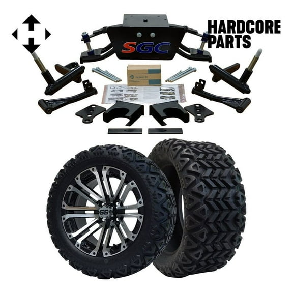 Hardcore Parts 6” Heavy Duty Double A-Arm Suspension Lift Kit for Club Car DS Golf Cart (2004.5-Up) with 14" Machined/Black 'LANCER' Wheels and 23"x10"-14" DOT rated All-Terrain tires