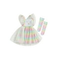 thumbnail image 1 of EYIIYE Ensemble de Pâques 2 Pcs pour Filles, Robe Sans Manches pour Bébé, Col Carré, Imprimé Rabbit, Patchwork en Maille + Chaussettes à Carreaux, Robe Princesse Mignonne pour Petite Fille, Tenues de Fête Quotidiennes pour Tout-Petits, 1 of 9