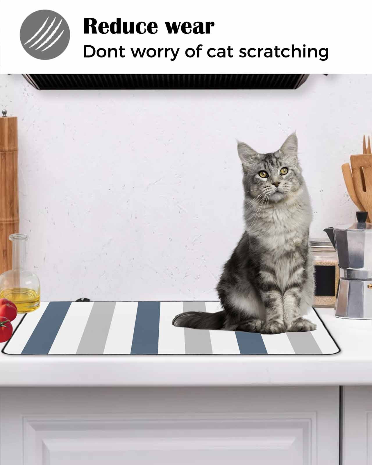 nqOlkjepod Large Induction Cooktop Protector Mat 36"x21", Blue Gray Striped Stove Top Covers for Electric Stove, Farmhouse Stripe Art Decorative Stove Burner Cover Mats, Glass Top Stove Cover