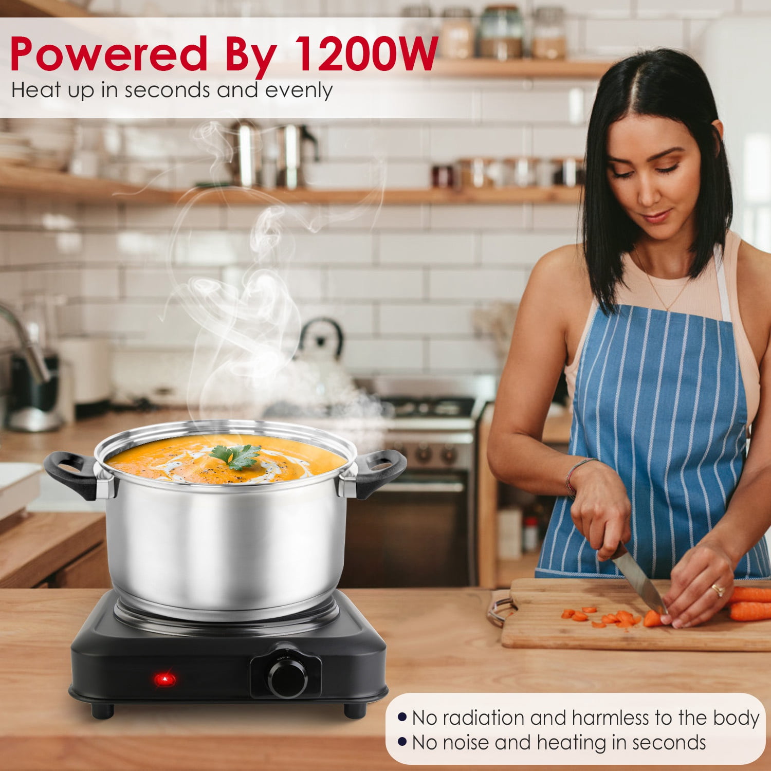 Moclever 1000W Electric Hot Plate, Electric Infrared Single Burner Portable Countertop Burner with 7.5” Glass Cooktop Stepless, Black