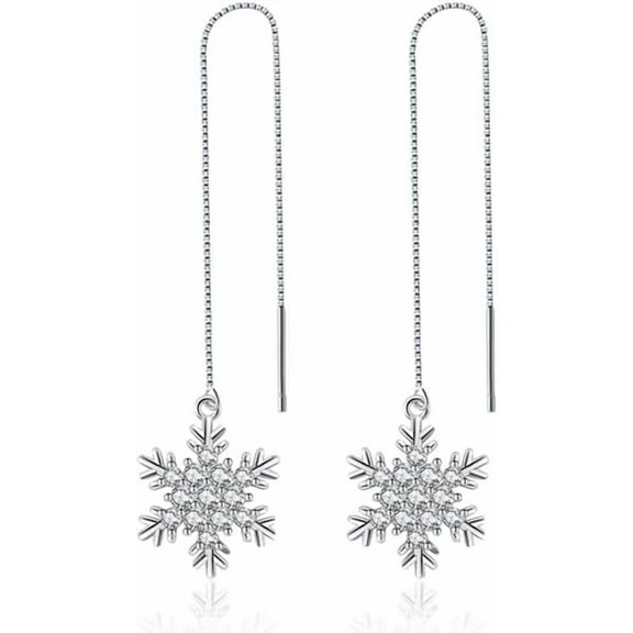 Sterling Silver Christmas Snowflake Dangle Earrings Chain for Women Teens Snowflake Drop Earrings Threader Winter Earrings