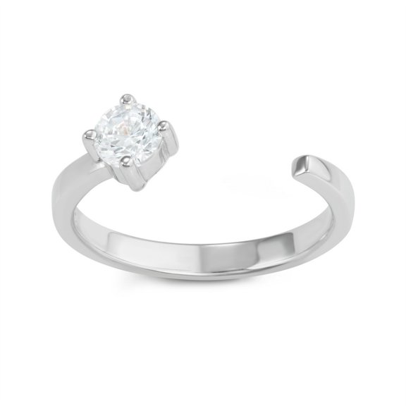 iJewelry2 Sterling Silver High Polished Round Clear CZ Open Ring Size 6