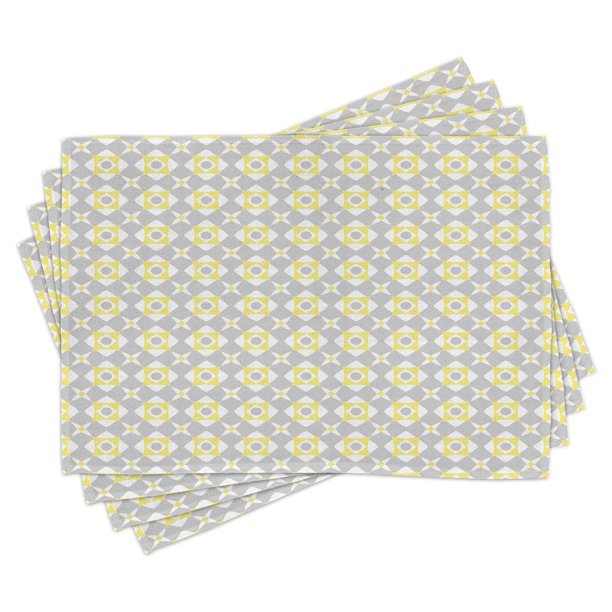 Grey and Yellow Placemats Set of 4 Tile Inspired Squares Rounds in
