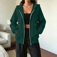 thumbnail image 5 of Zip Up Hoodie Women Oversized Lightweight Sweatshirts Plus Size, Plain, Long Sleeve, Drawstring, Full Zipper with Pockets, Casual Fashion Fall Winter Jackets Dark Green M, 5 of 6
