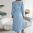 thumbnail image 5 of SMihono Fashion Classic Pleated Dresses Womens High Waist Shirt Dress with Belt Long Sleeve Button Up V-Neck Fashion Flowy Midi Dress Spring A-Line Long Dresses Light Blue 8, 5 of 8