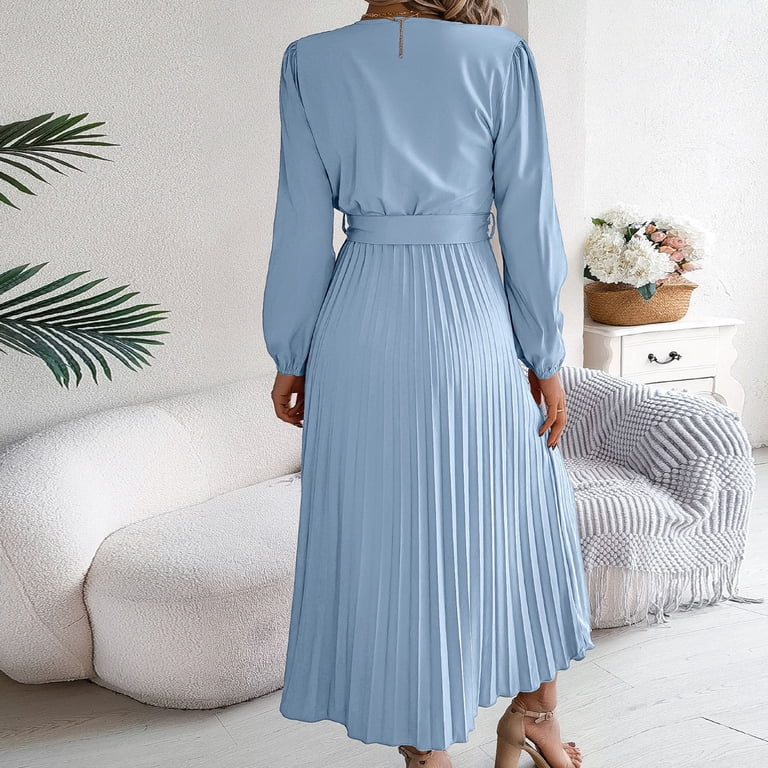 SMihono Fashion Classic Pleated Dresses Womens High Waist Shirt Dress with Belt Long Sleeve Button Up V-Neck Fashion Flowy Midi Dress Spring A-Line Long Dresses Light Blue 8 - Walmart.com SMihono Fashion Classic Pleated Dresses Womens High Waist Shirt Dress with Belt Long Sleeve Button Up V-Neck Fashion Flowy Midi Dress Spring A-Line Long Dresses Light Blue 8 - Walmart.com