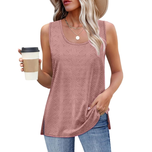 Hauts pour Femmes Mode Été T-Shirt Col en V Sans Manches Blouse Décontractée Rouge Pastèque TTG