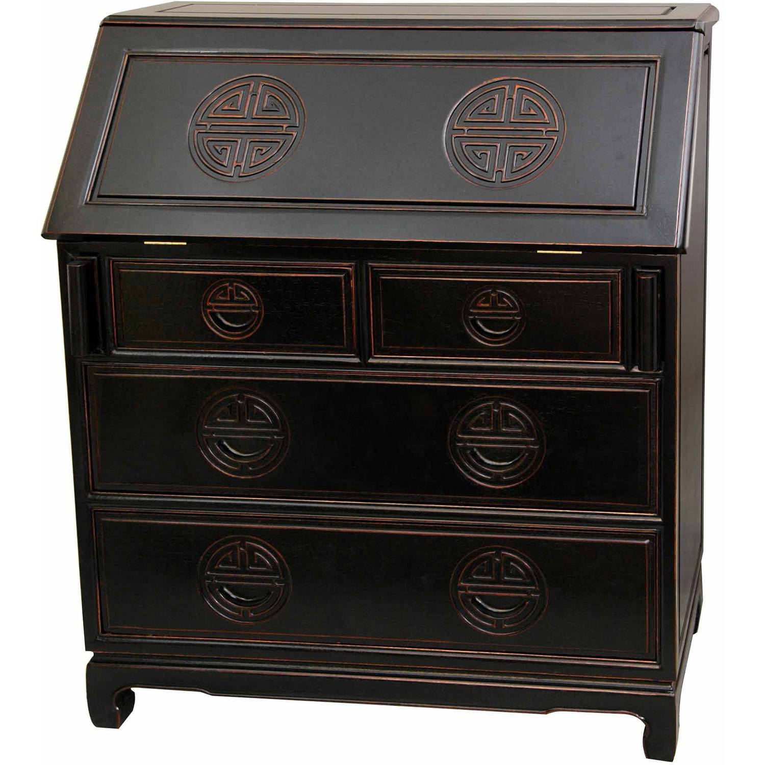 Oriental Furniture Rosewood Classic Writing Desk, Antique Black