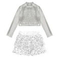 thumbnail image 3 of Alvivi Kids Girls Sequins Long Sleeve Crop Top with Culottes Jazz Hip Hop Modern Dance Costume Silver 12, 3 of 5