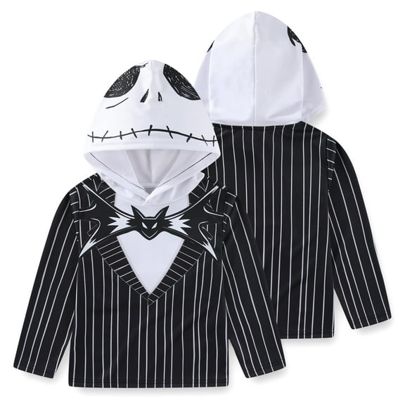 Disney Nightmare Before Christmas Jack Skellington Long Sleeve Hooded Shirt (Boys), Sizes 4-20