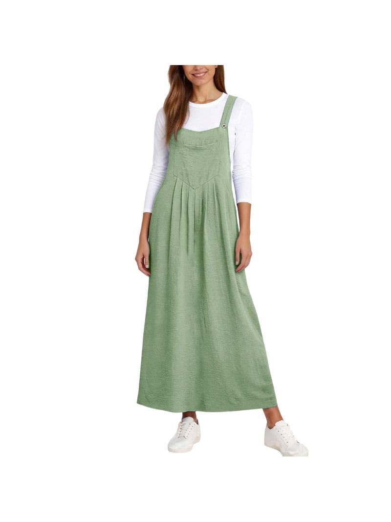 oversized jumper dress womens Mifsaly Jumper Dress for Women Oversized Linen Pinafore Dresses Lightweight  Flowy Long Length Summer Vacation Casual Streetwear and Workwear XL