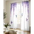 thumbnail image 5 of Wisteria Sheer Curtains 84 Inch Length 2 Panels Set for Living Room/Bedroom, Purple Flowers Butterflies Vintage Spring Kitchen Curtains Grommet Semi-Sheer Curtains Drapes Window Treatments 42"x84"x2, 5 of 7