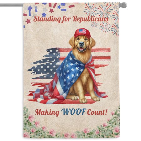 Republican Golden Retriever Making Woof Count Election 2024 House Flag 28x40in Double Sided Goldens Dog Lover Gifts Idea Outdoor Decor - 01002