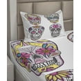 thumbnail image 2 of Ambesonne Skull Fitted & Top Sheet Set with Sham, Sugar Skull Colorful Mexican, Multicolor, 2 of 4