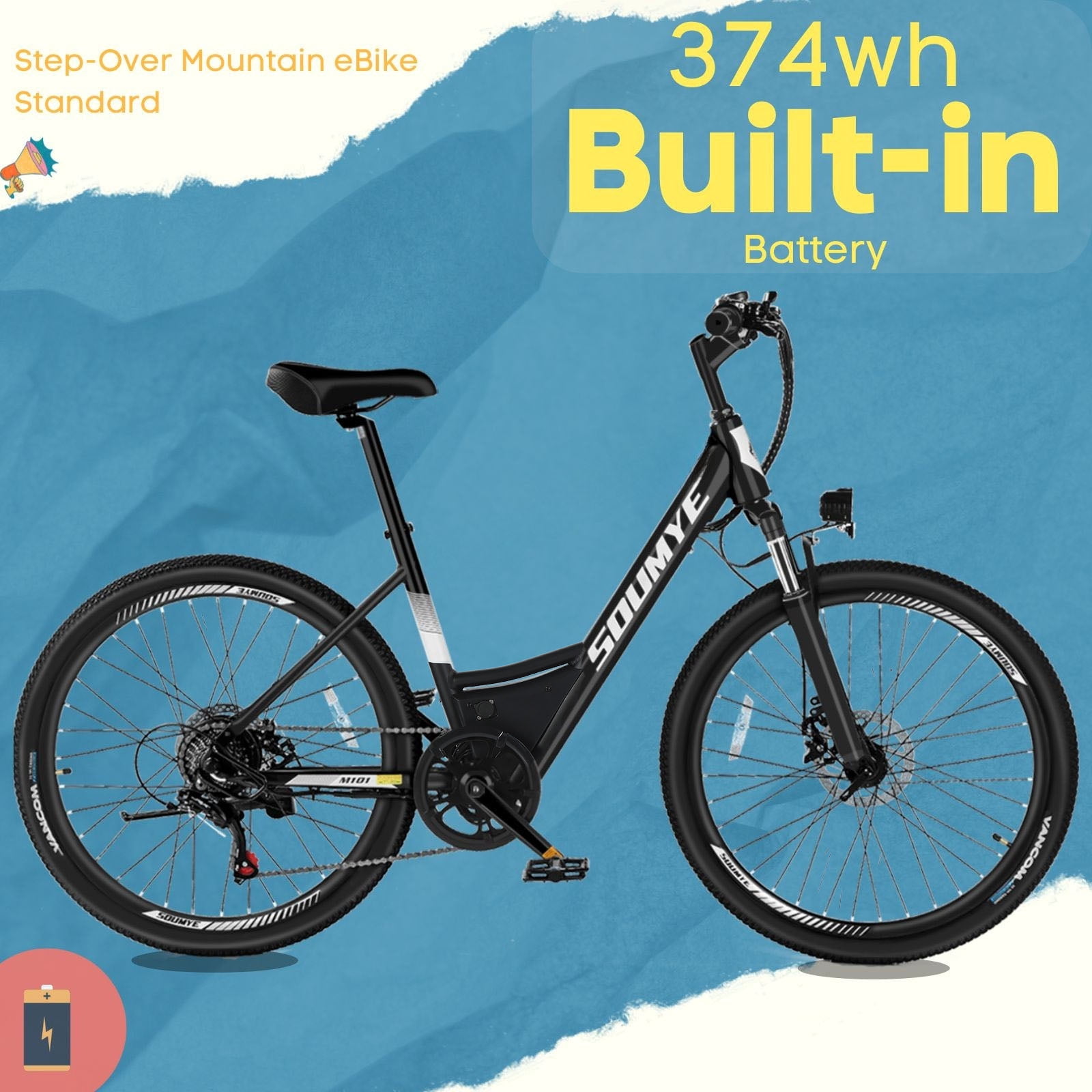 Electric Mountain Bike for Adults 26" Step-Thru/Over Commuting Ebike for Men Women with Peak Power 540w, 360Wh Built-in Battery, LCD Display, 7 Gears & Front Shock Absorber