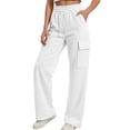 thumbnail image 2 of ZHOGXU Big Girls Boys Cargo Pants With Pockets Drawstring Elastic Waist Solid Color Wide Leg Loose Fit Comfortable Trousers For Outdoor Activities White 12-13 Years, 2 of 4