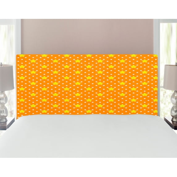 Star Headboard, Small Large Star Pattern in Vivid Color Starry Night Sky Polka Dot Ornament Print, Upholstered Decorative Metal Bed Headboard with Memory Foam, Full Size, Yellow Orange, by Ambesonne