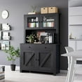 thumbnail image 5 of Towallmark Kitchen Pantry Cabinet with Microwave Stand, Freestanding Hutch Buffet Cupboard, Tall Cabinet with Adjustable Shelves, for Dining Room Kitchen, Black, 5 of 7