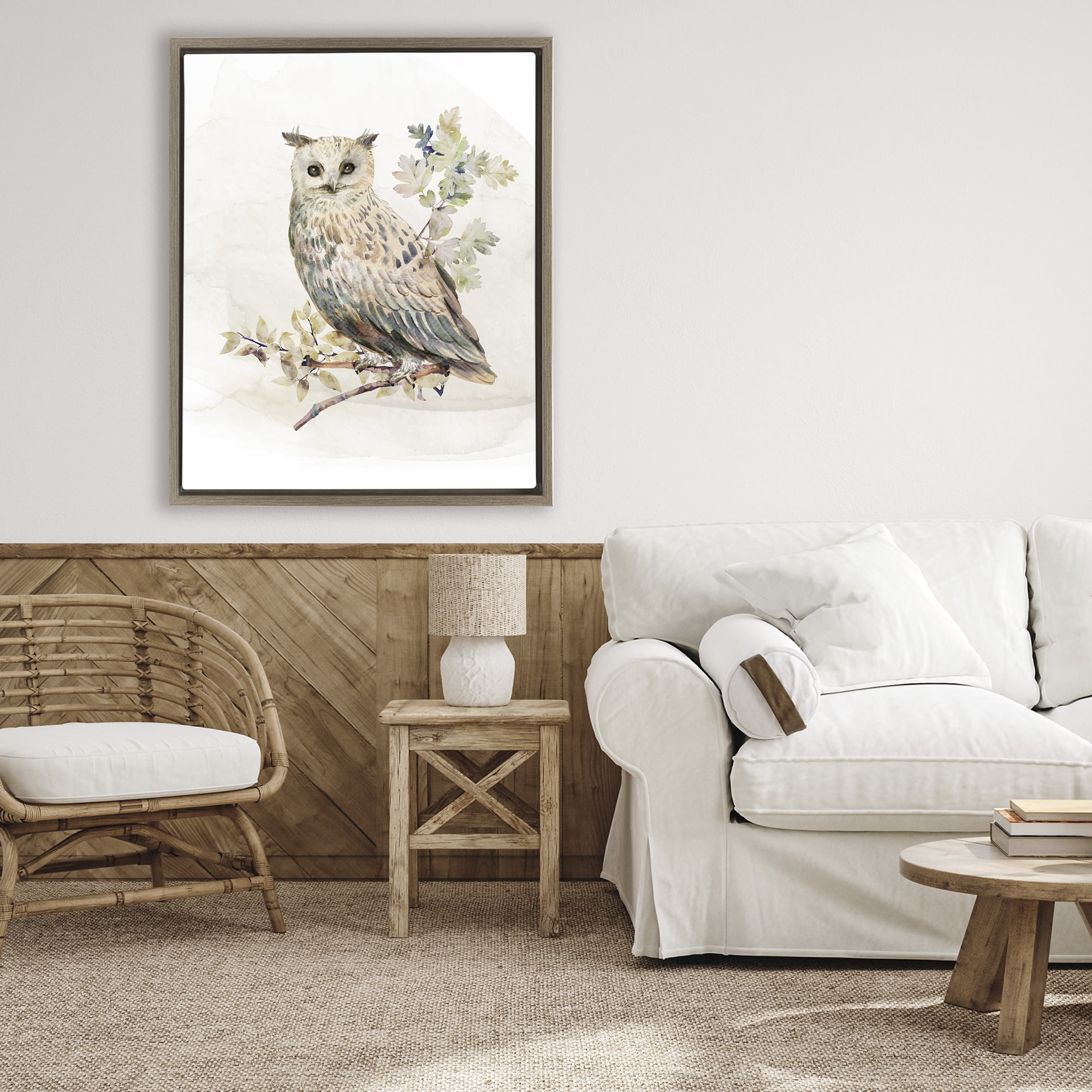 Stupell Industries Forest Owl with Foliage Brown Framed Floater Canvas Wall Art, design by CAD Designs