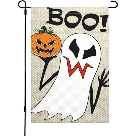 Halloween Garden Flags 12x18 Double Sided Boo Ghost Fall Garden Flag Welcome Halloween Yard Flag Decorations Outdoor Indoor for Farmhouse Porch