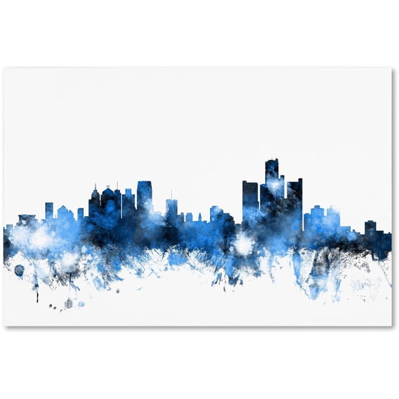 Trademark Fine Art "Detroit Michigan Skyline II" Canvas Art by Michael Tompsett