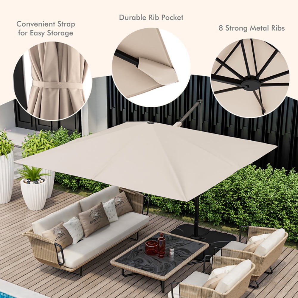 Aimee Lii 9.5 Feet Square Patio Cantilever Umbrella with 360° Rotation, Table Umbrella Outdoor for Patio Pool Beach, Beige Aimee Lii 9.5 Feet Square Patio Cantilever Umbrella with 360° Rotation, Table Umbrella Outdoor for Patio Pool Beach, Beige