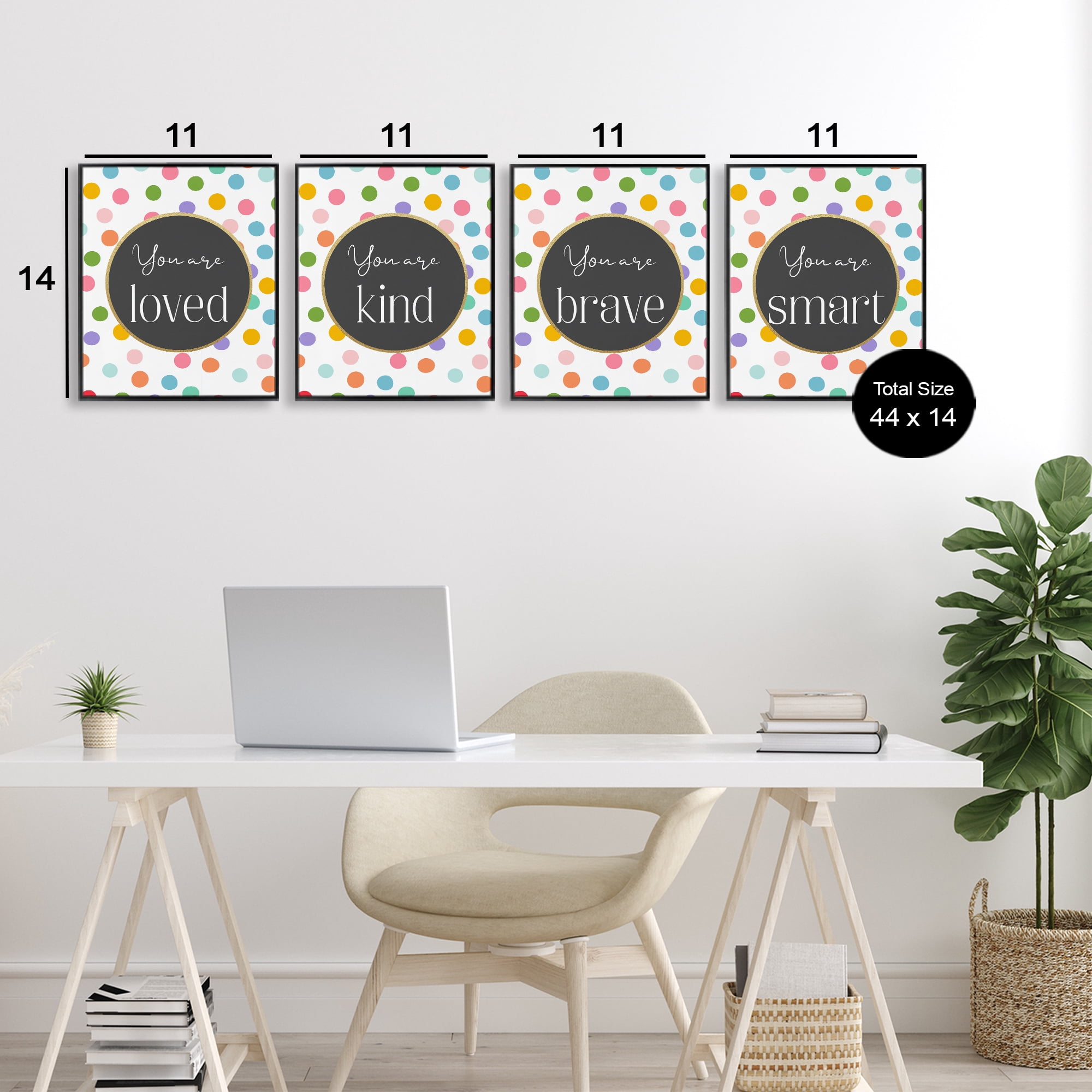 Stupell Industries Polka Dot Affirmations 4 Piece Black Framed Giclee Art Set, design by Christine Simpson Art