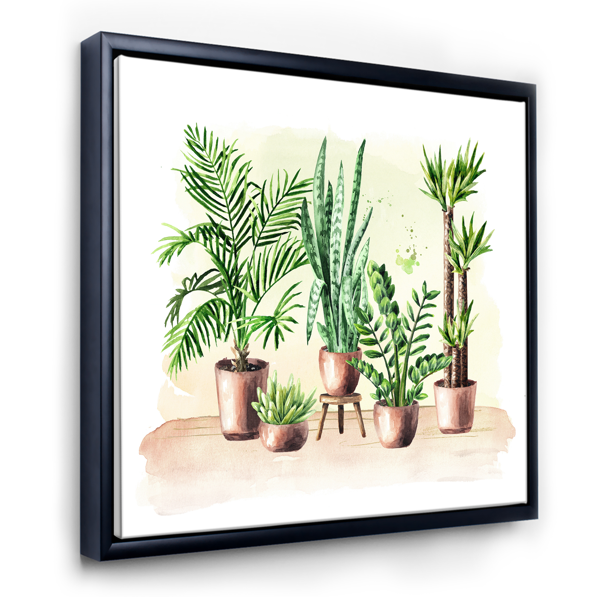 Designart 'Indoor Green Home House Plants in Pots I' Traditional Framed Canvas Wall Art Print