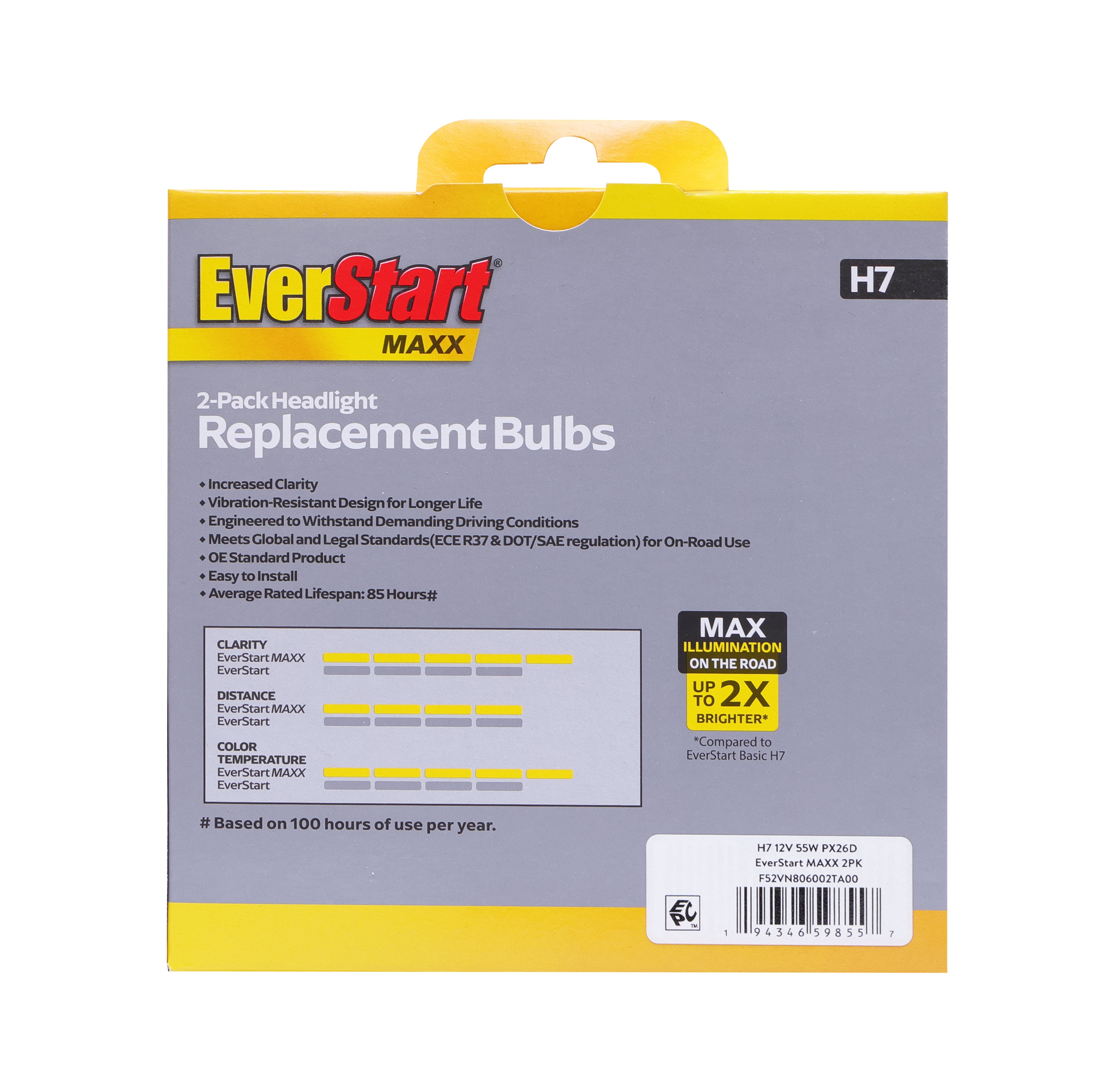 EverStart Maxx H7 Halogen Headlight Bulb, 2 Pack, Compatible with Multiple Cars