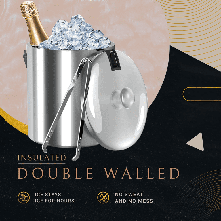Stainless Steel Ice Bucket With Lid And Ice Tongs,Perfect For Cocktail  Bar,Home Bar, Parties And Outdoors,Double Wall Champagne Bucket Keeps  Drinks