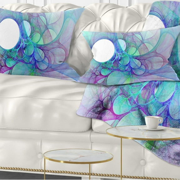 Designart Clear Blue Fractal Angel Wings - Abstract Throw Pillow - 12x20