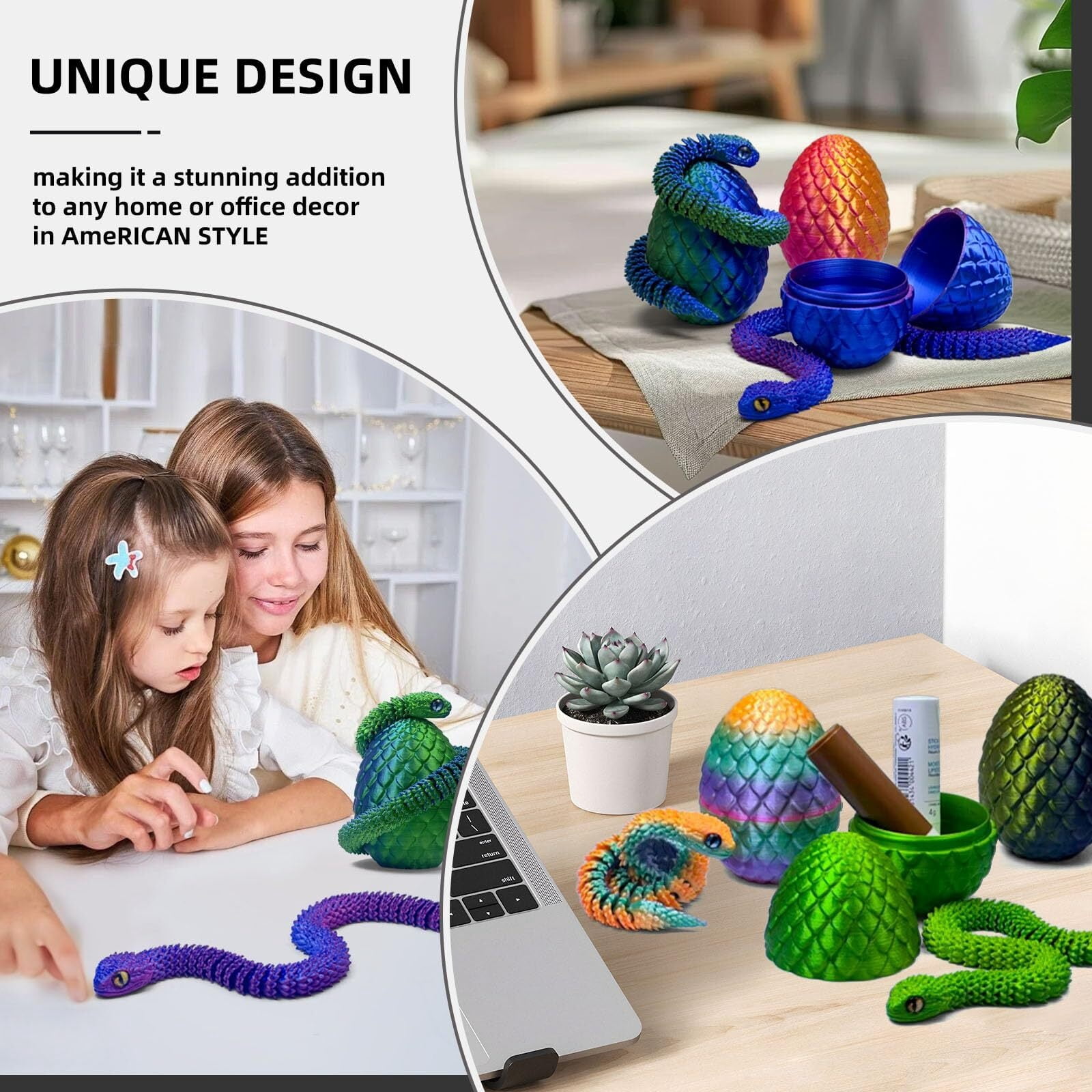 5 Pieces 3D Printed Snake Egg Set Movable Snake Easter Egg Easter Gift Mystery Snake Egg Fidget