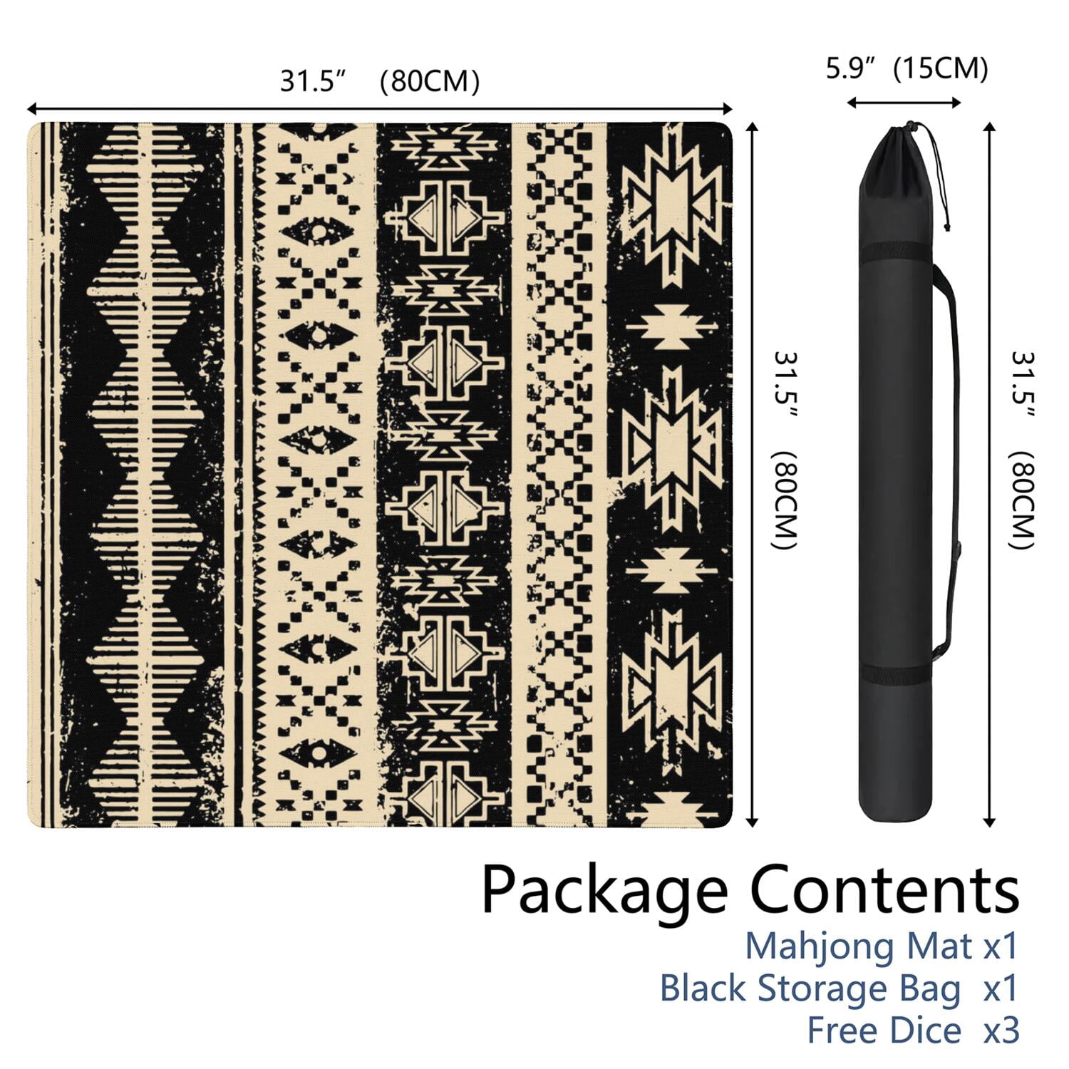 Boho Inspired Extra Large Non-Slip Game Mat 31.5x31.5 Inch Rubber Mahjong Table Cover with Noise Reduction for Playing Tiles Cards and Family Game Nights