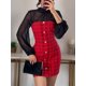 thumbnail image 2 of HH TRAF 2024 Vestido largo para mujer, rojo, a cuadros, cuello redondo, mangas largas, botonadura sencilla, decoración, cremallera, vestido de otoño para mujer, moda, 2 of 5