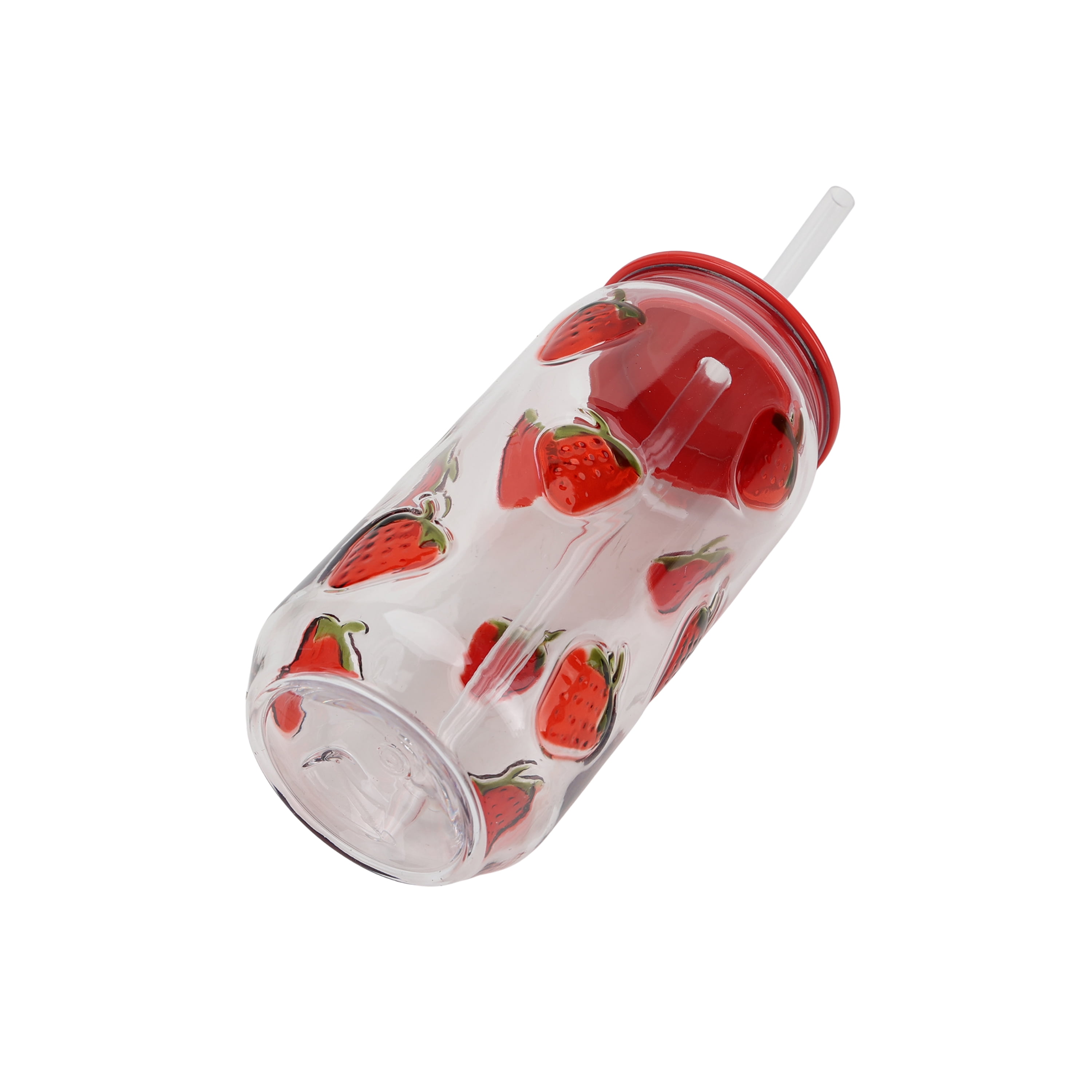 Just Feed Me by Jessie James Decker 4-Piece 18oz Embossed Strawberry Can Sipper Tumbler with Straw Set