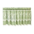 thumbnail image 2 of Yomiee Green Gingham Lace Kitchen Curtain Tier 39.37 x 19.69 in, Checkered Cafe Curtain with Floral Lace Embroidery & Pom Pom Trim, Farmhouse Rod Pocket Short Curtain for Kitchen, Cafe Window, 2 of 6